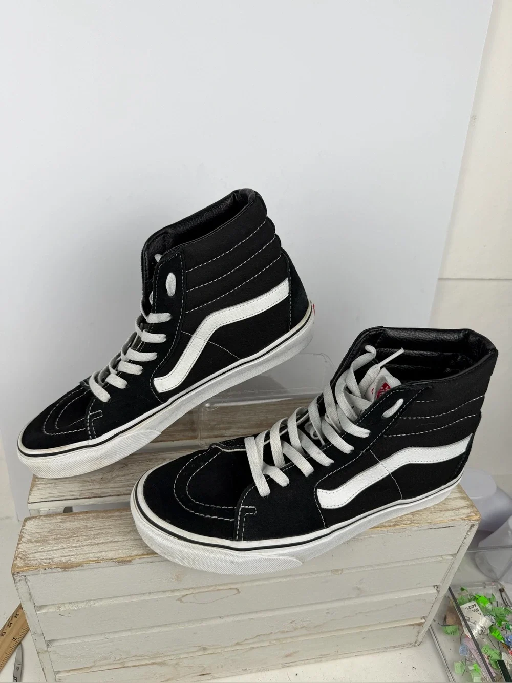 Vans Sk8-Hi high-top shoes black and white unisex sneakers size M9 W10.5
